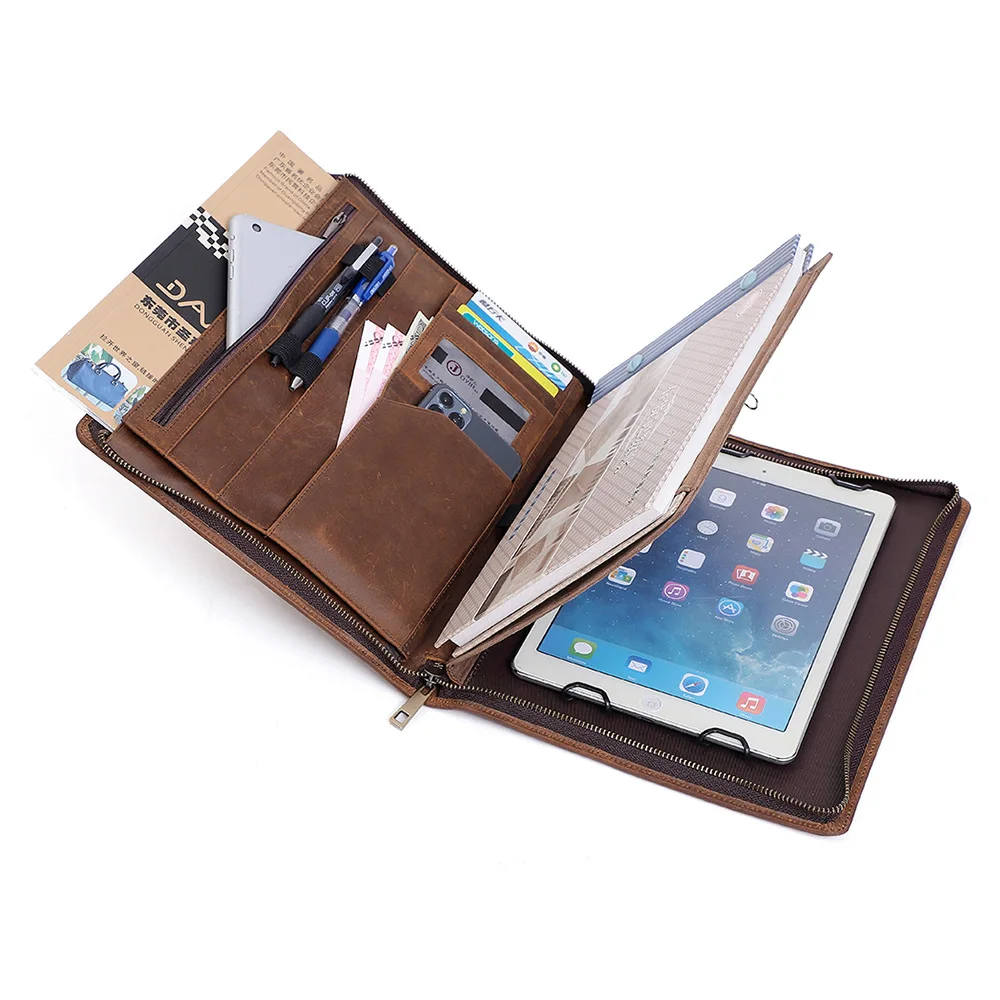 

Work Folio for Men and Women Genuine Leather Portfolio Organizer Resume Folio Binder Vintage Travel Business Briefcases