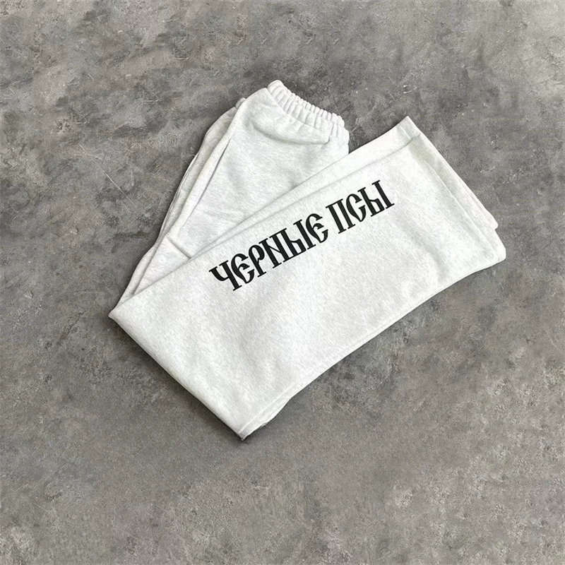 Gray Casual Kanye West Best Quality Sweatpants Drawstring Loose Jogging Pants Trousers Streetwear Men Women Letters Prints Pants