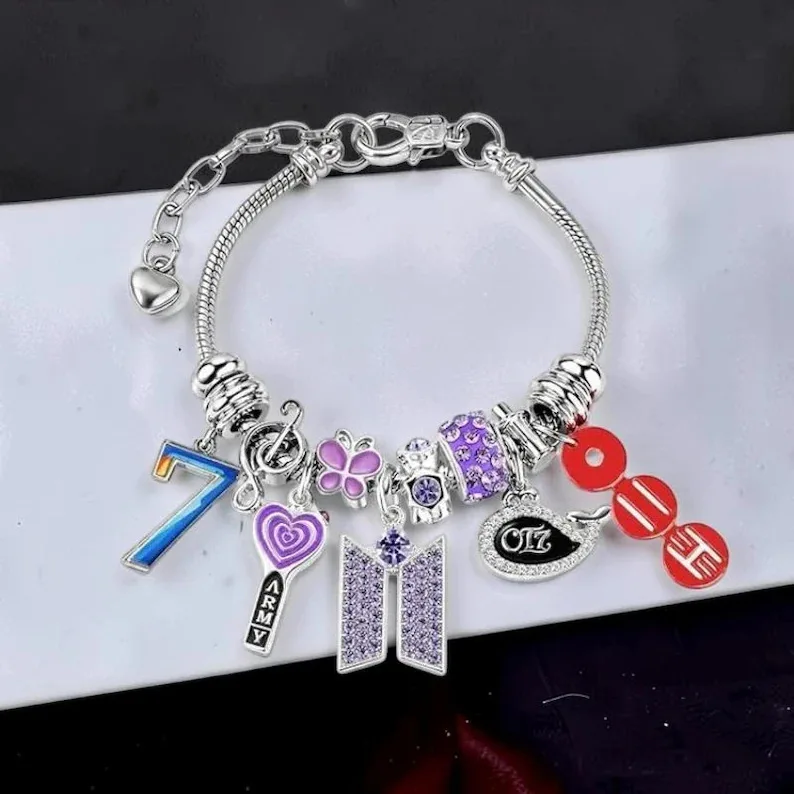 Number 7 Butterfly Crystal Inlaid Charm Bracelet Pendant Necklace Adjustable Metal Bangle Fashion Wrist Neck Jewelry Fan Gift view 3