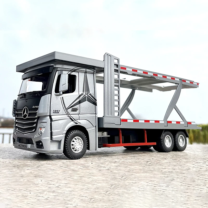 

1:24 двухэтажный планшетный транспортный автомобиль, прицеп, грузовик, игрушечный автомобиль из сплава, модель звука и света, детская игрушка, коллекционные предметы, подарок