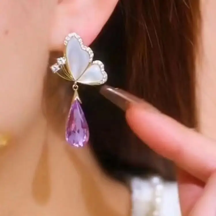 New Fashion Trend Unique Design Elegant Delicate Zircon Butterfly Pendant Earrings Women Jewelry Wedding Party Gifts Wholesale