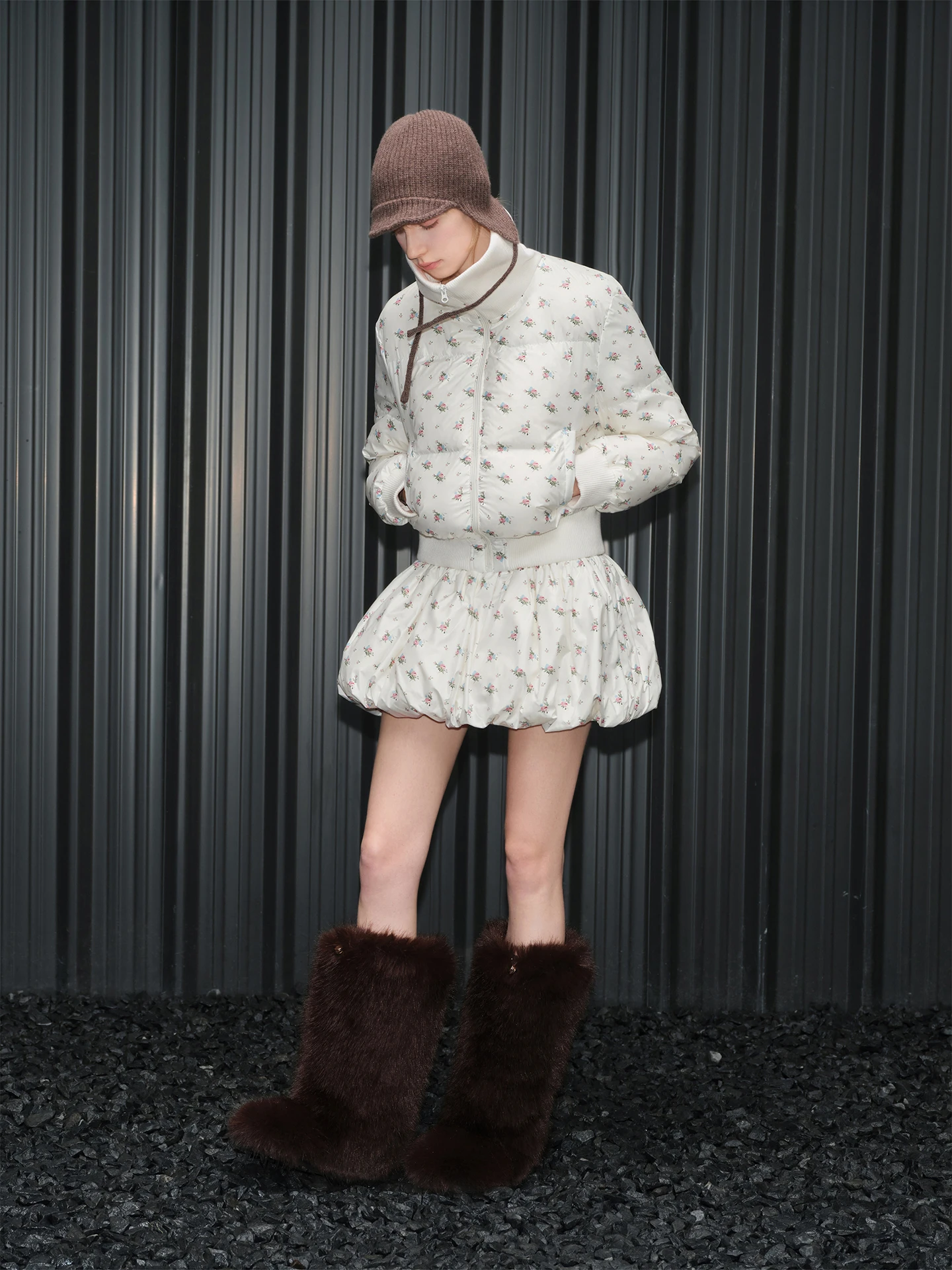 جاكيت نسائي شتوي جديد بطبعة زهور بيضاء، ياقة مصممة، أزياء الشارع الراقية، دافئ، أكمام طويلة، سحاب