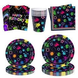 Neon Party Supplies Plates Napkins Cups Tablecloths Disposable Tableware Neon Glow Birthday Colorful Graffiti Party Decorations