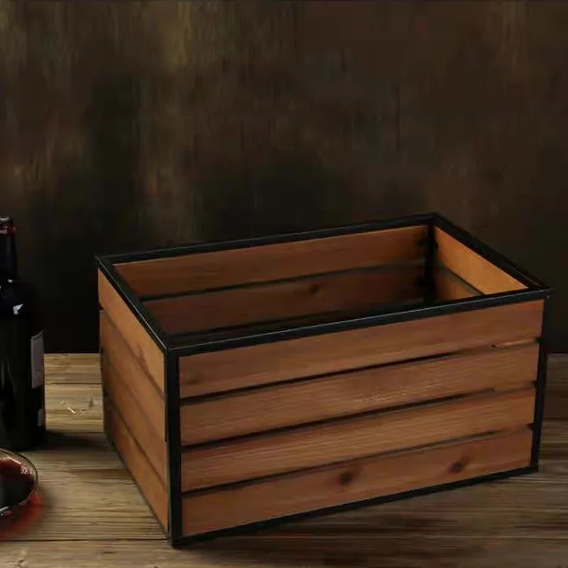 Caisses de rangement gigognes en bois avec cadre en métal, lot de 3, grand 23,6 x 15,7 x 12,6 pouces