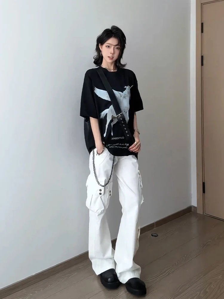 

White High Street Men's Workwear Jeans Straight Leg Slim Fit Multiple kets CleanFit Bootcut Trousers Youth Faion Summer