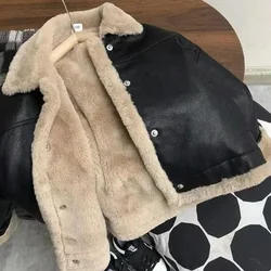 Jackets  Boys Leather Clothing New Winter Plush Thickening Handsome Children Clothing Loose Coat Jacket Black 2024 Cool