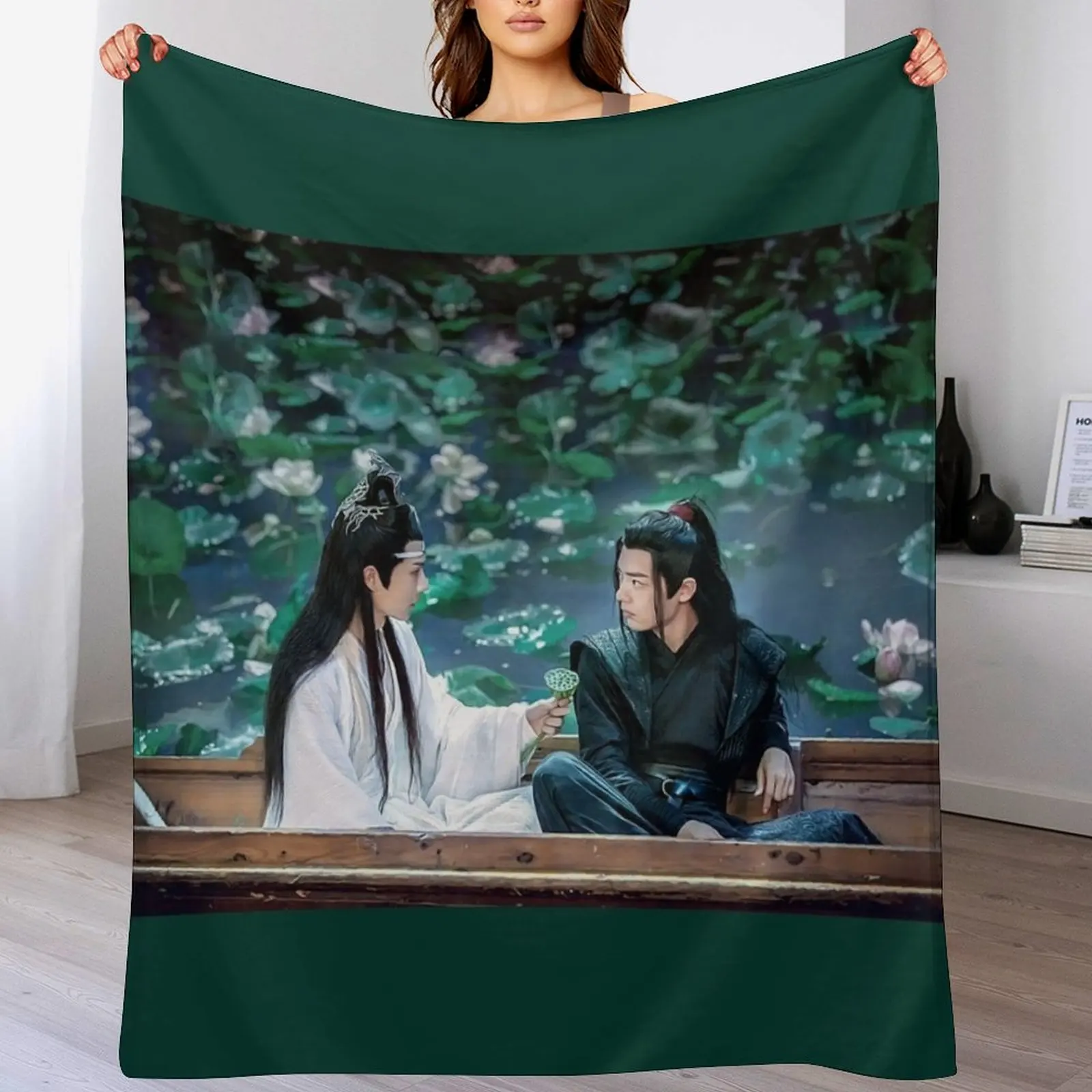 the untamed -lotus water lilies lake two in a boat Throw Blanket Bed covers Heavy Furrys Blankets