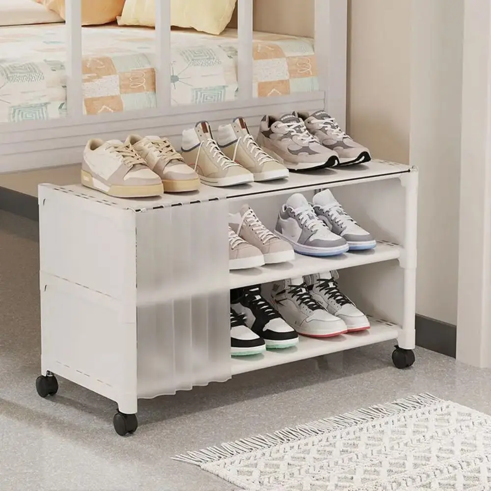 Dust Proof Cover Long Shoe Rack Space Saving Large Capacity Bed Bottom Shoe Organizer Double Row Free Standing