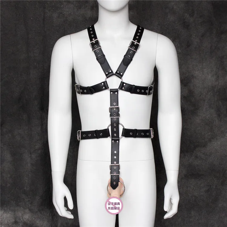 Pu Lederen Full Body Sexy Mannen Harnas Riemen Met Metalen Ringen Hot Sexy Lingerin Mannelijke Homo Erotische Kostuum Bondage Bandjes Club Rave