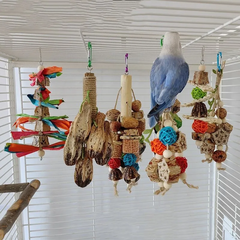 Bird Parrot Toy Large Parrot Toy Natural Wooden Blocks Bird Chewing Toy Parrot Cage Bite Toy Suits for Macaws Parrots