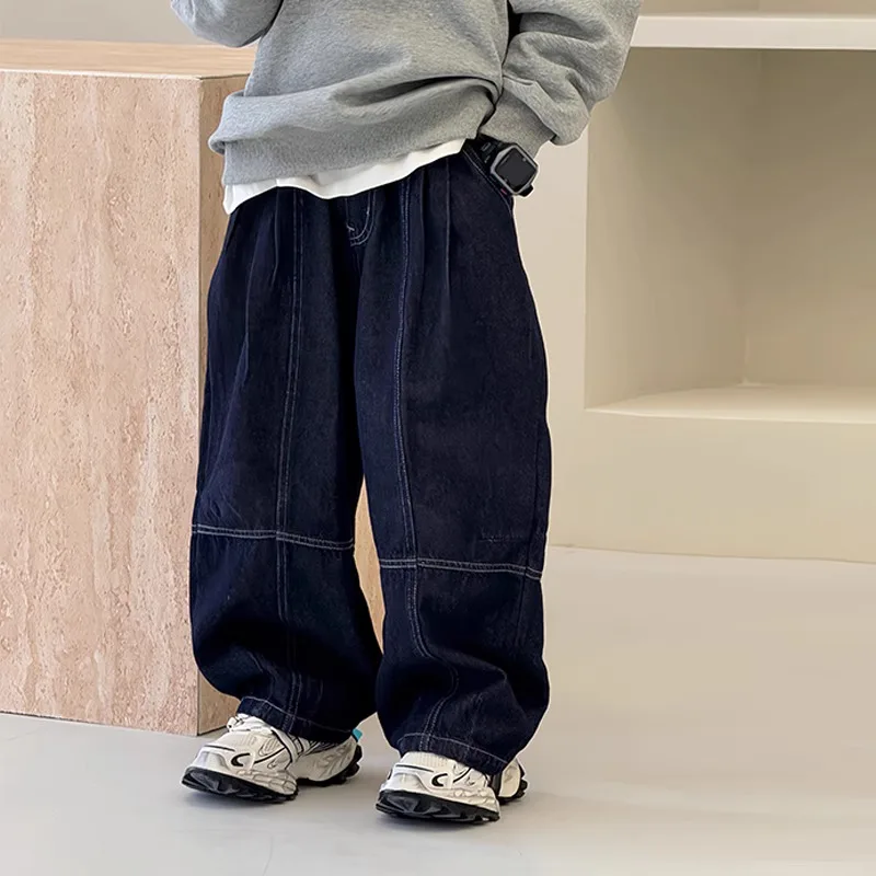 

Весна 2025 г., свободные джинсы для мальчиков, не выцветающие цветные джинсы для мальчиков для больших детей, модные длинные штаны, джинсы для мальчиков