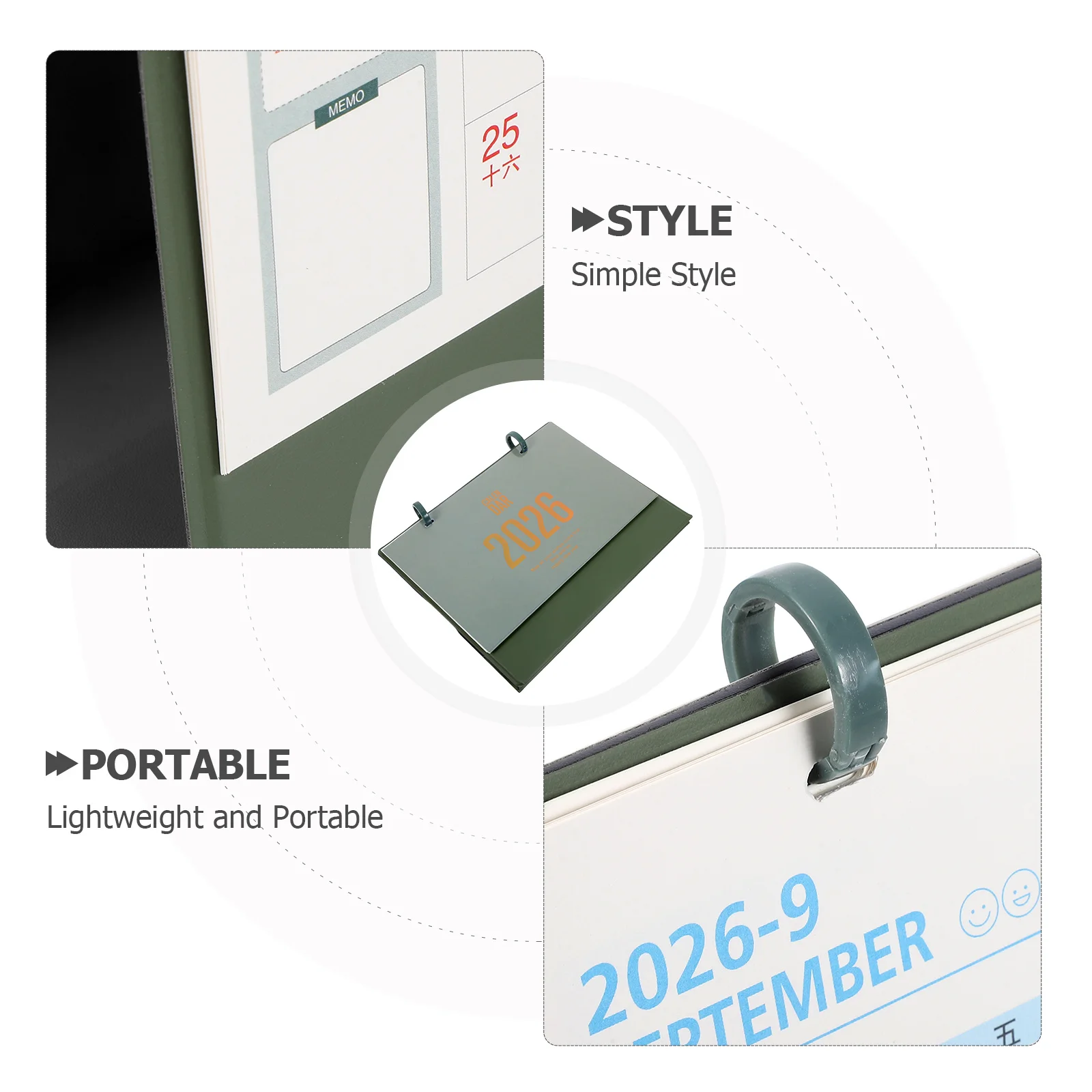 2026 تقويم مكتبي صغير إصدار سنة الحصان PU تقويم سطح المكتب الدائمة لمكتب ديكور المنزل استخدام مخطط صغير أخضر