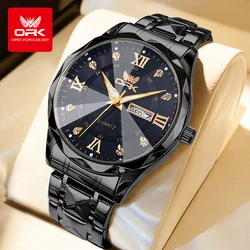 OPK Luxury Brand Quartz Watch for Men Dual Calendar Display High Quality Black Stainless steel Wristwatch Man