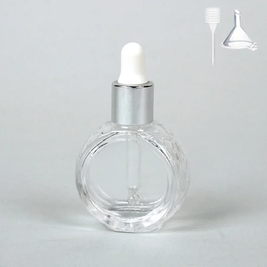 Flacon compte-gouttes transparent rond et plat en verre de 10ml, avec 2 flacons pulvérisateurs, 1 entonnoir et 1 paille à ressort, 1/2 pièces + 2 accessoires