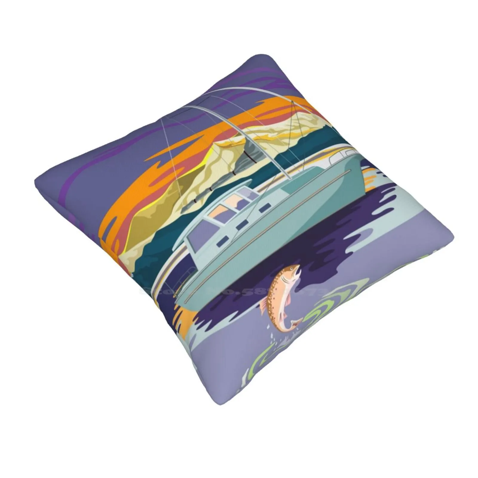 Sailboat Retro Pillowslip Pillowcase Sailing Ship Sailboat Hull Vessel Transportation Fish Trout Salmon Maritime Marine Sea