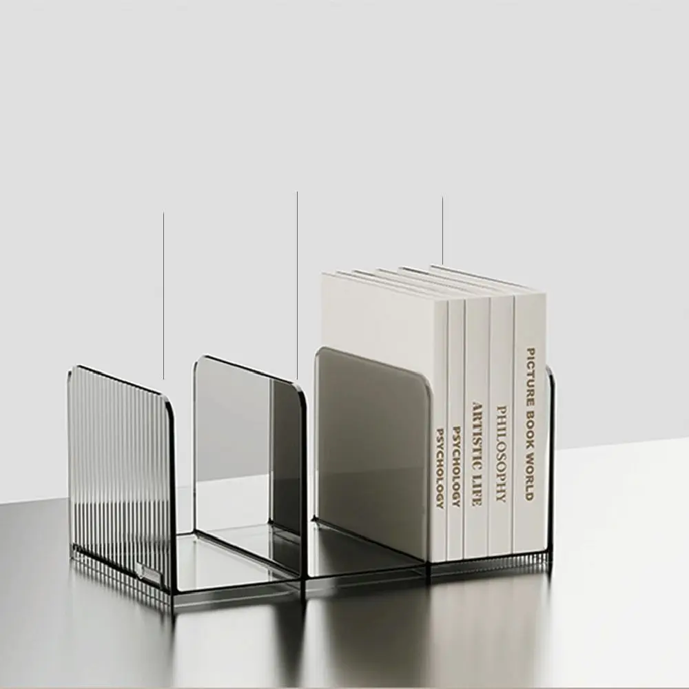 ปฏิบัติสามช่องโปร่งใส Bookends Non-SLIP Desktop Bookshelf STACKABLE กันน้ําชั้นวางหนังสือ Home