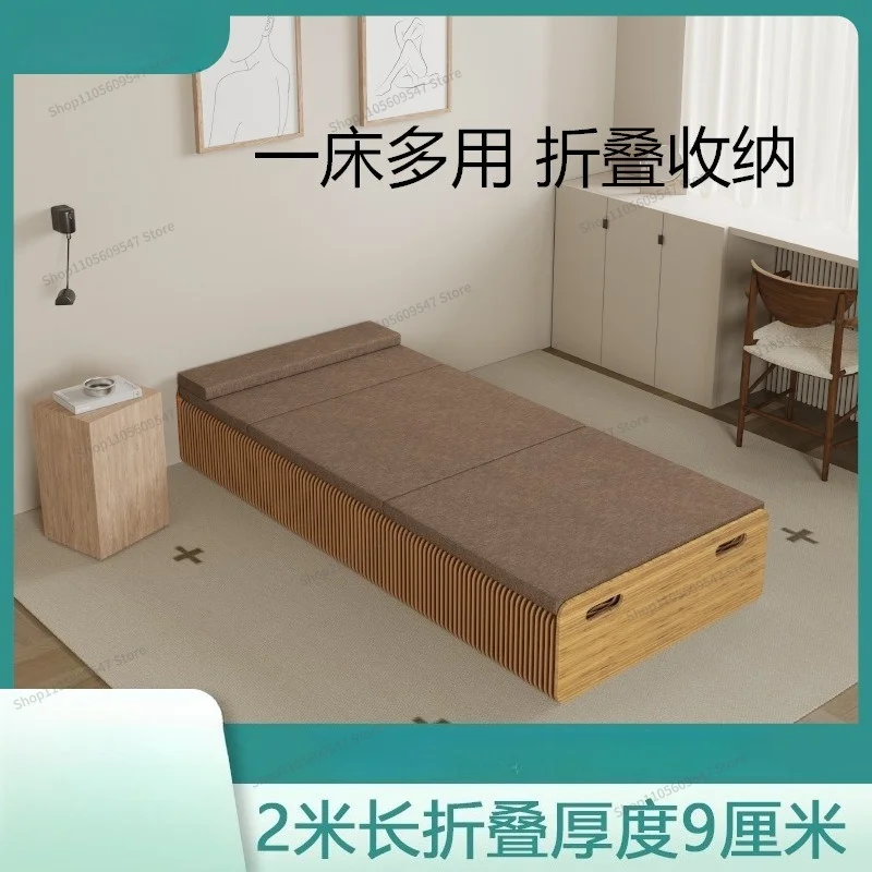 For Single Office Lunch Break Portable Multi-functional Brown Sofa Bed, Home Foldable Organ Paper Bed