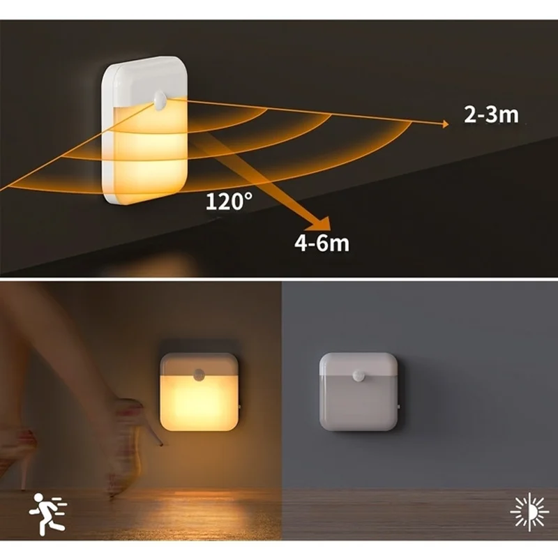 Motion Sensor Led Light Usb Charging Square Lamp Night Lighting for Bedroom Kitchen Stair Hallway Wardrobe Cupboard Lighting