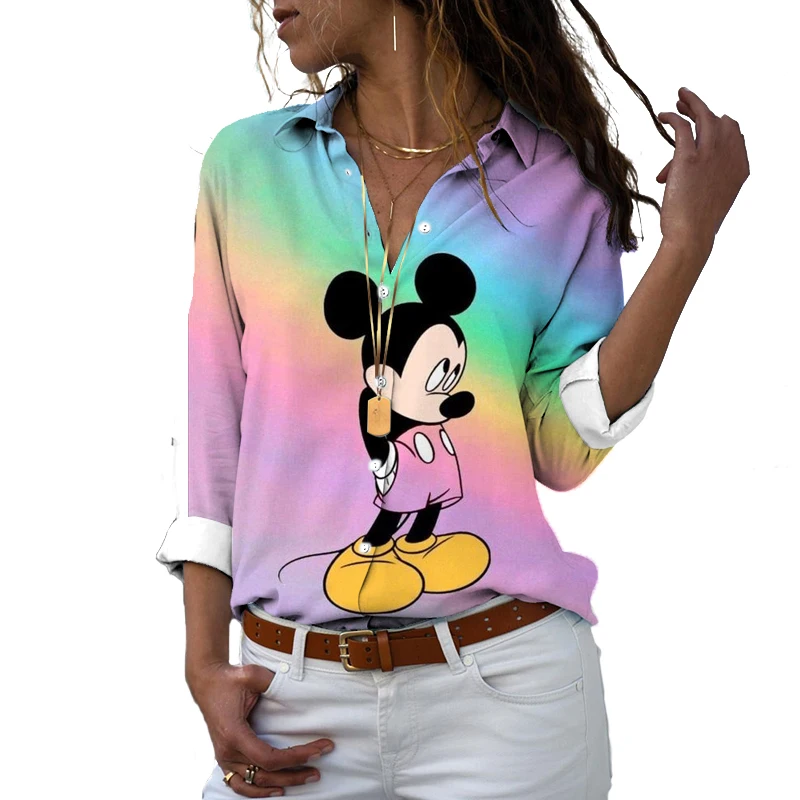 2024 Disneyใหม่Slim Fit 3Dพิมพ์ผู้หญิงแขนยาวMickey Minnie Casual Harajukuเสื้อน่ารักY2k