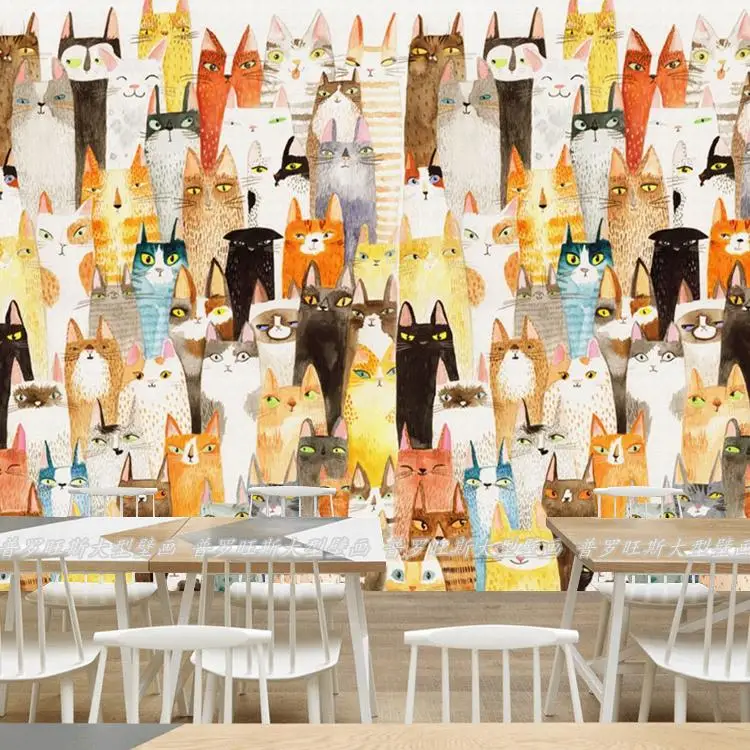 Custom 3D Cartoon animals painted cat wallpaper pet shop background wall children room restaurant coffee shop mural bedroom 8d