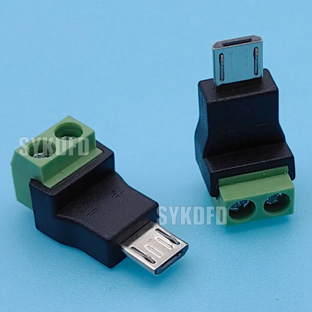 1/3/5Pcs Micro Male to  2Pin Solderless Green Terminal 3A  Adapter Micro USB Connector For Mmobile Phone and Computer Charging