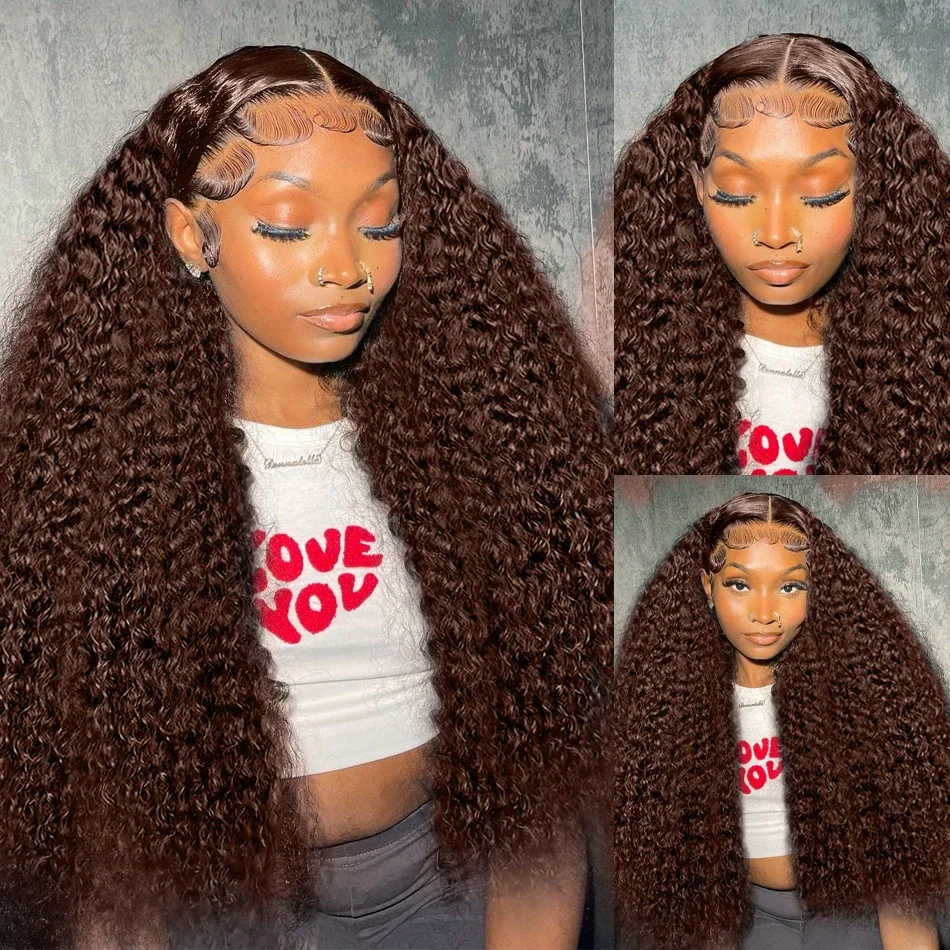 Chocolate Brown Lace Front Wig Deep Wave Frontal Wig 13x4 HD Lace Front Human Hair Wigs Pre Plucked Colored Curly Human Hair Wig