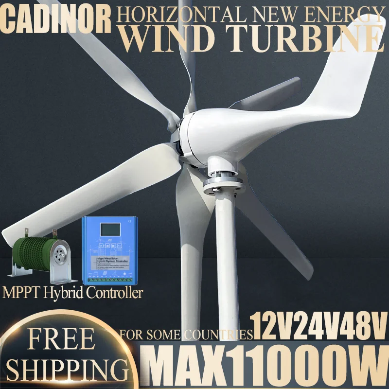 11000W 12V24V 48V Home Small Horizontal Axis Wind Power Turbine Wind Energy Generator 5 Blades 5KW Windmill With MPPT Controller