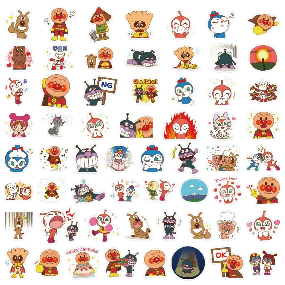 10/30/60/120pcs Cute Anime Anpanman Stickers Cartoon Kids DIY Sticker Toy Scrapbooking Fridge Phone Bike Funny Graffiti Decals