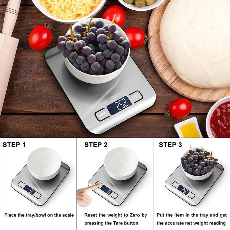 

10kg 1g Electronic Digital Scales Weights Scale Stainless Steel Food Balance Measure Tools LED Display Kitchen Scale