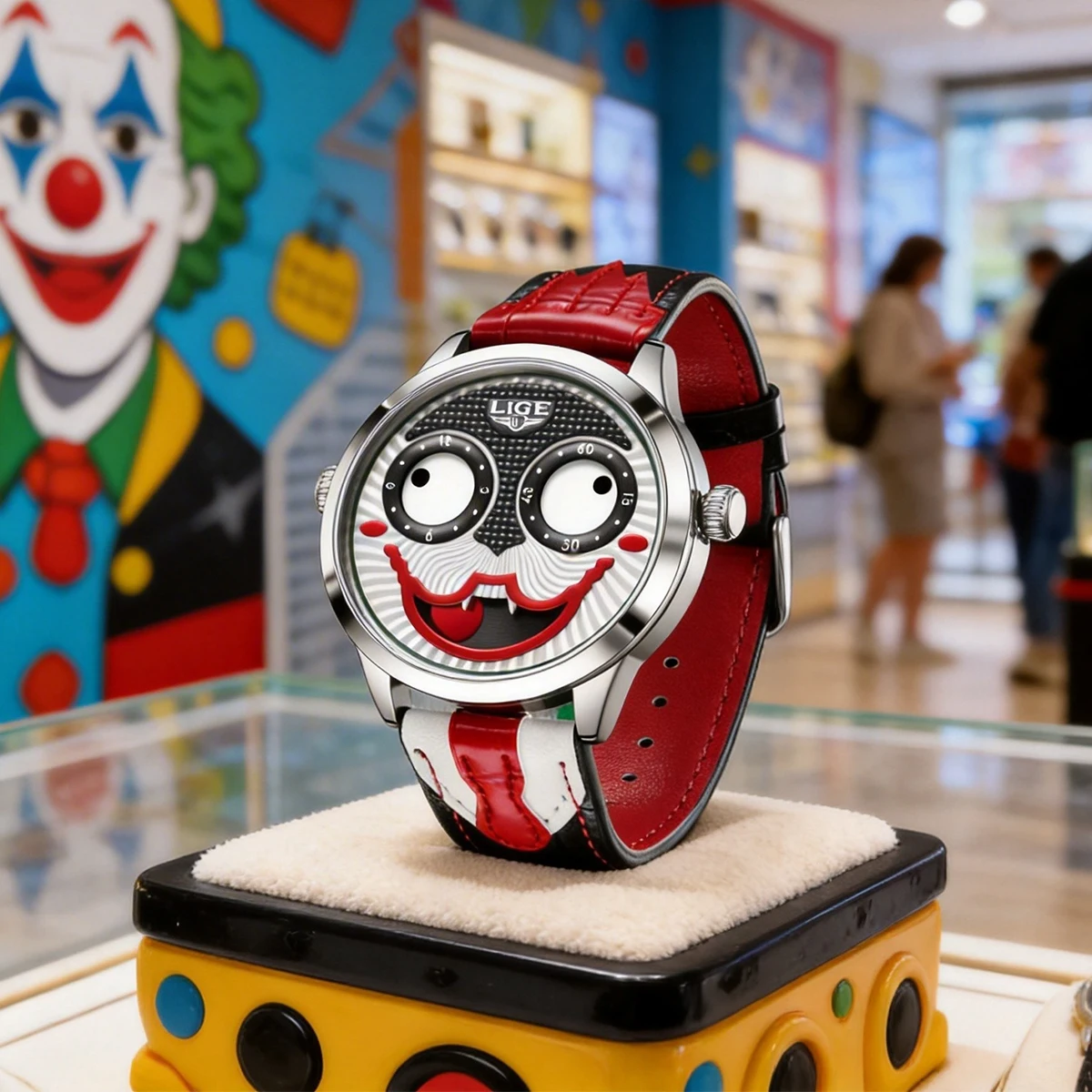 LIGE Quarzuhren für Herren, Clown-Zifferblatt, modisches kreatives Design, wasserdichte Uhr, Lederarmband, Herrenuhr, Herrenuhr, Reloj