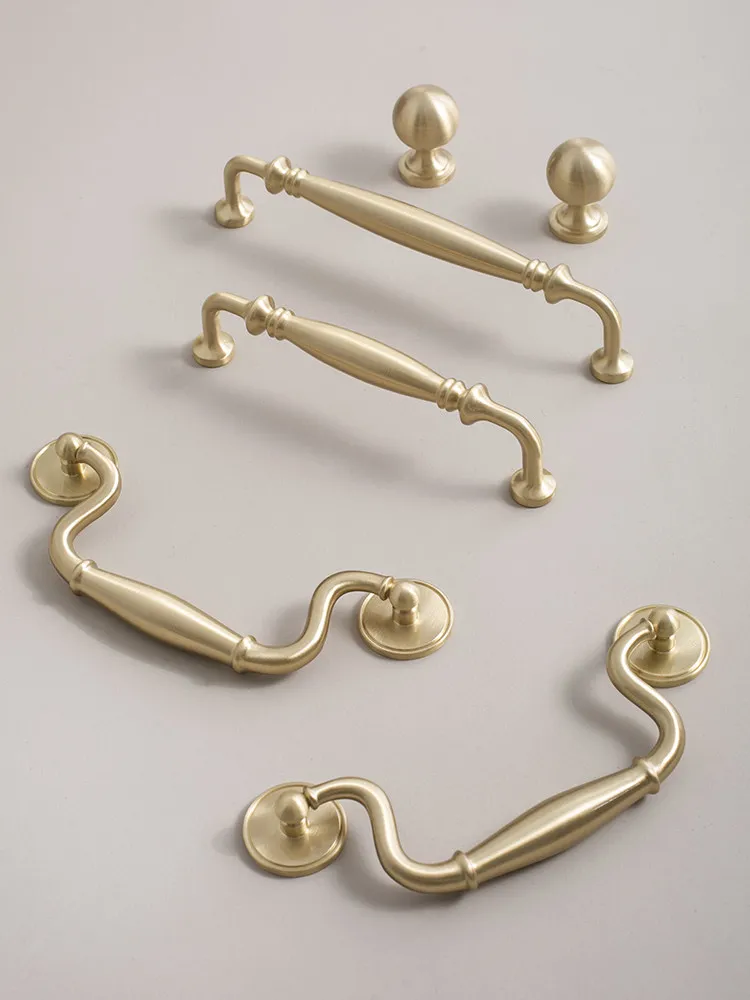 French Cabinet Handle Light Luxury Style Original Hanging Ring Handle Furniture Drawer High-end Gold Double Hole Handle
