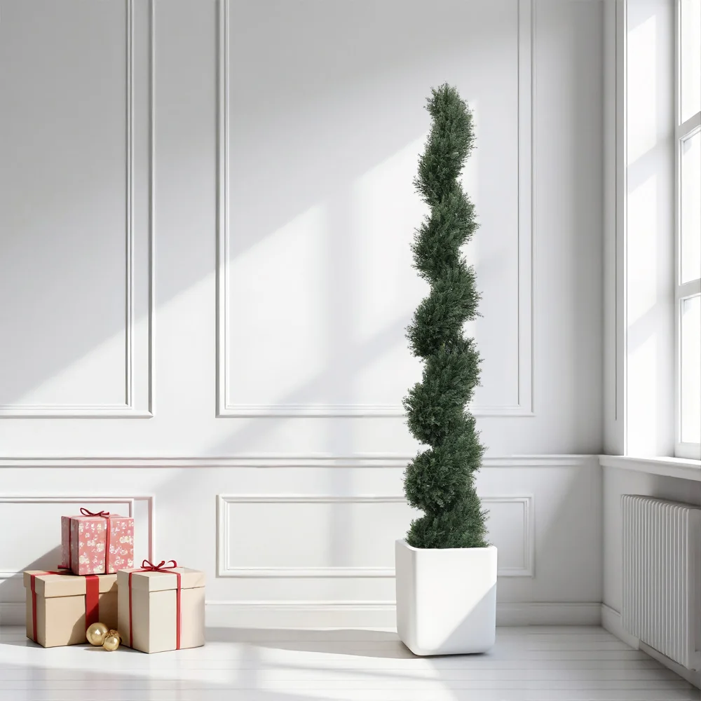 

Спирально-образное кедровое дерево в горшке, 6 футов, однотонное, подходит для украшения садов и террас, 2 шт./компл. с черным пластиковым горшком.