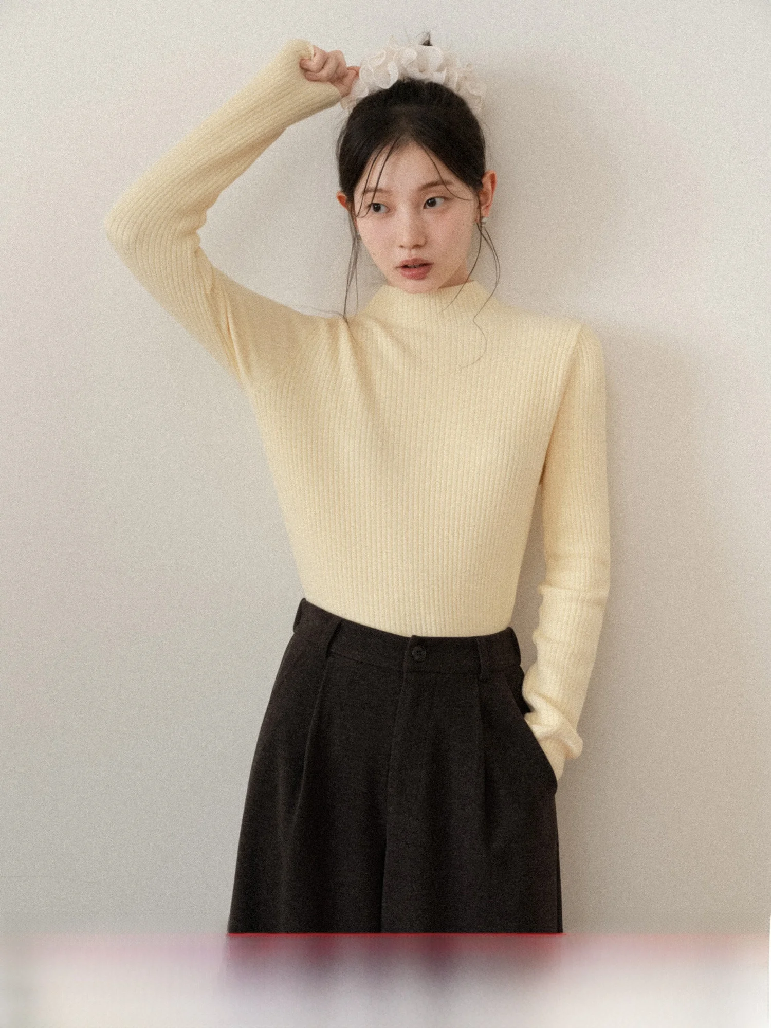 

Warm Fce Knitted Sweater Women's Slim Fit Sle Pure Color Sweet Fraance Faionable Casual Winter Top by Yanheng S