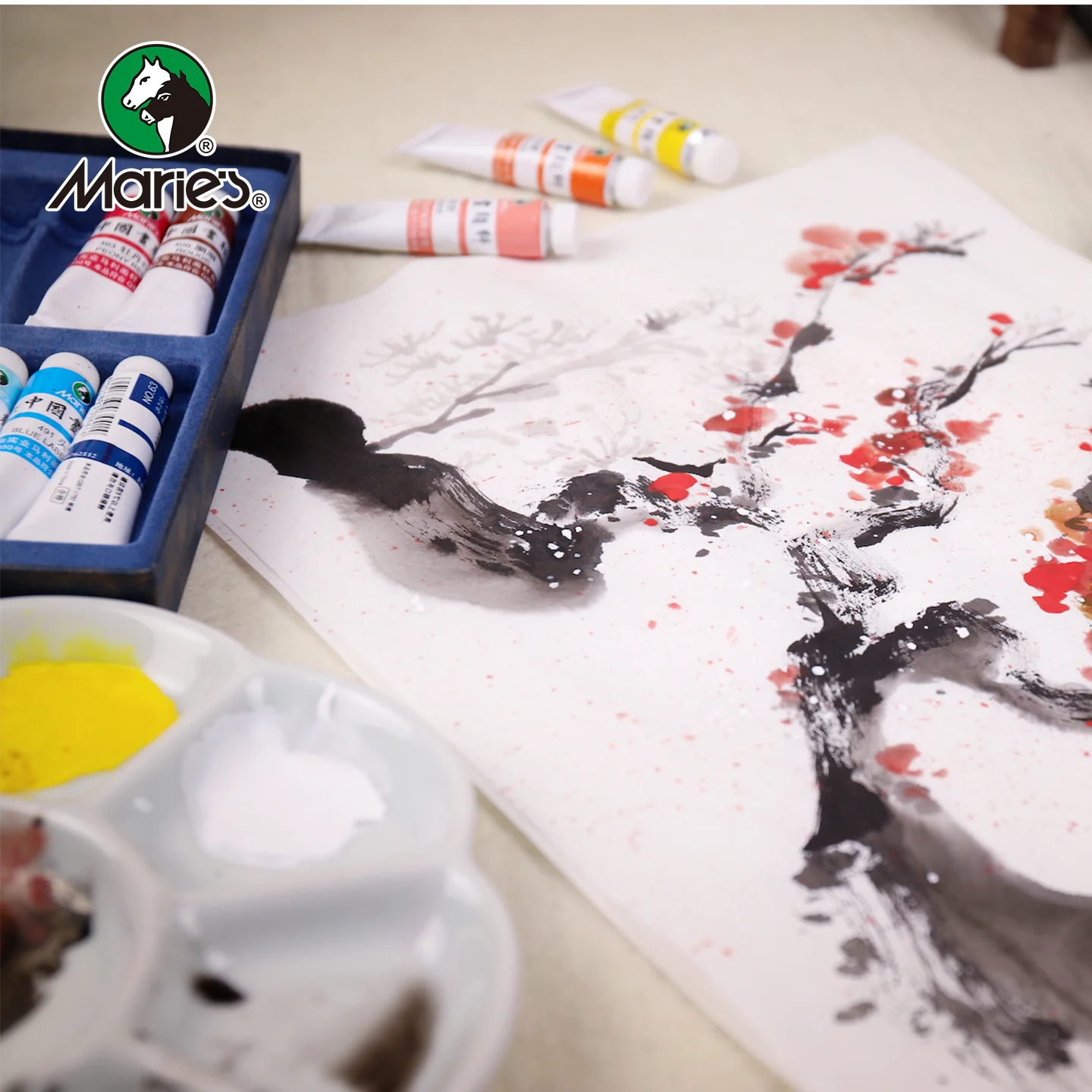 Pigments de peinture chinoise Marie's 9ml, qualité artiste, tube individuel, couleurs vibrantes pour débutants, encre de calligraphie traditionnelle, paysage