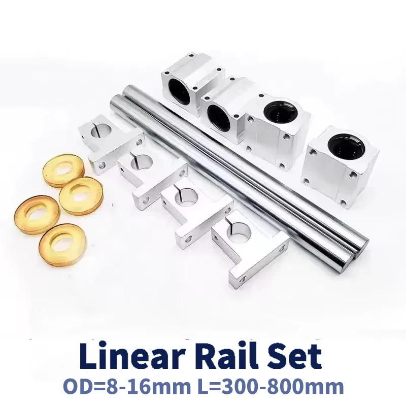 Optical Axis Linear Rail Shaft D10/12/16mm 100-800mm+SCS8/10/16UU Linear Bearing Blocks+SK8/10/12 Bearing Support+Elastic washer