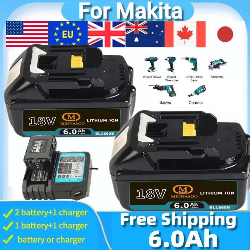 

100% Original For Makita 18V Battery 6.0Ah BL1850b BL1860 BL1830 Genuine Replacement for LXT400 Power Drills