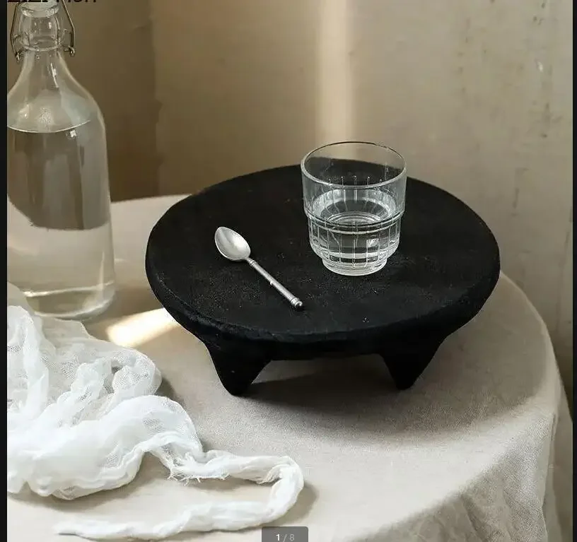 

Black Low Legged Tray Creative Solid Wood Storage Tray Tea Set Jewelry Cosmetics Storage Tray Home Decoration Storage Tool