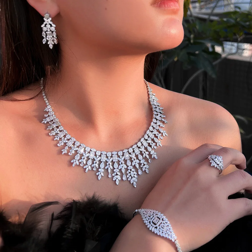 Handmade Lab Diamond Jewelry set 14K White Gold Engagement Wedding Rings Earrings Necklace Bracelet For Women Party Jewelry Gift