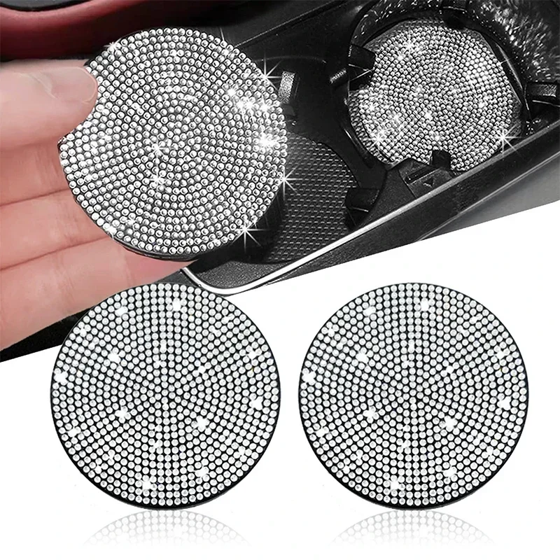 Rhinestone Diamond Water Cup Slot Mat Luxury Bling Crystal Rhinestone Anti-Slip Car Cup Holder Car Interior Accessories