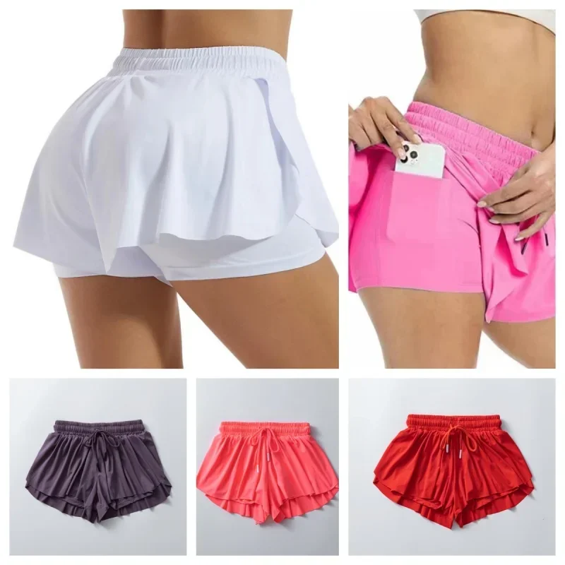 

Fashionable women's yoga shorts, quick drying and nude tennis skirt pants, fitness running with pockets, sports shorts