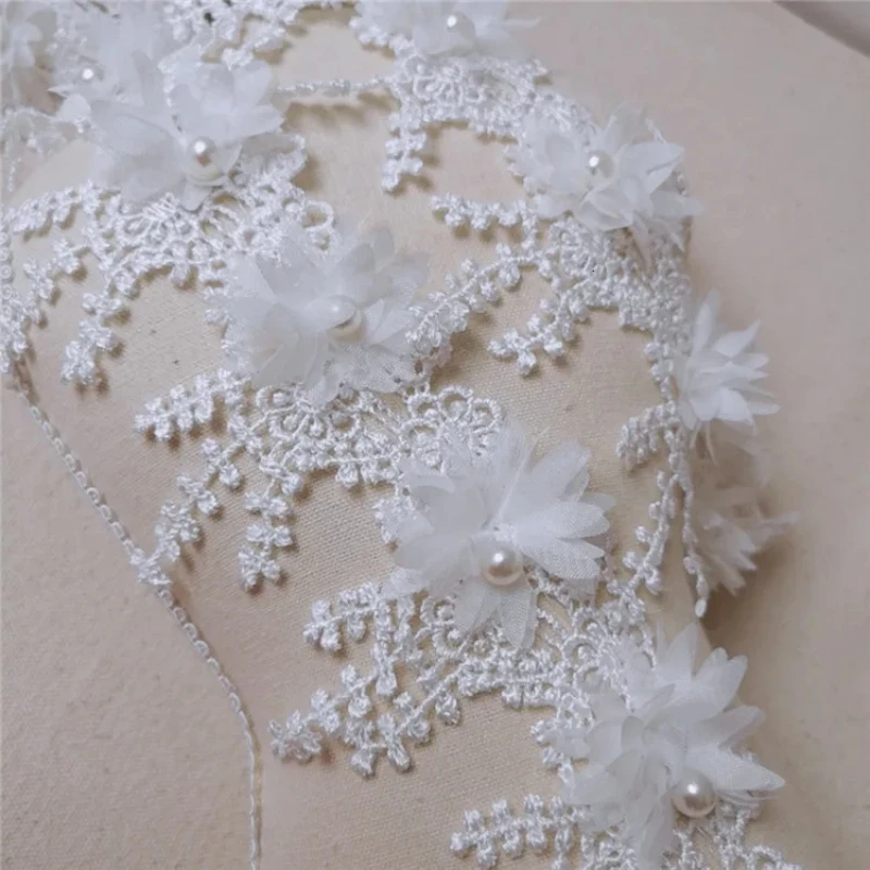 8cm Wide Trend Three-dimensional Beaded Chiffon Flower Tassel Lace Trim DIY Clothes Skirt Wedding Headdress Fabric Flowers