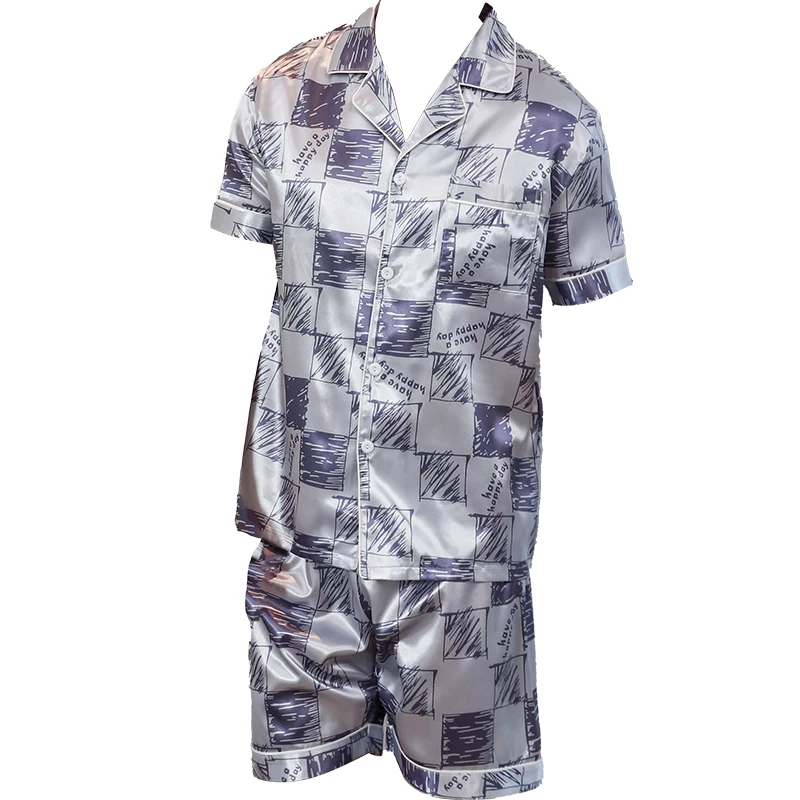 Two piece sets for men's pajamas summer short sleeved shorts square pattern printed home clothing sleepwear set