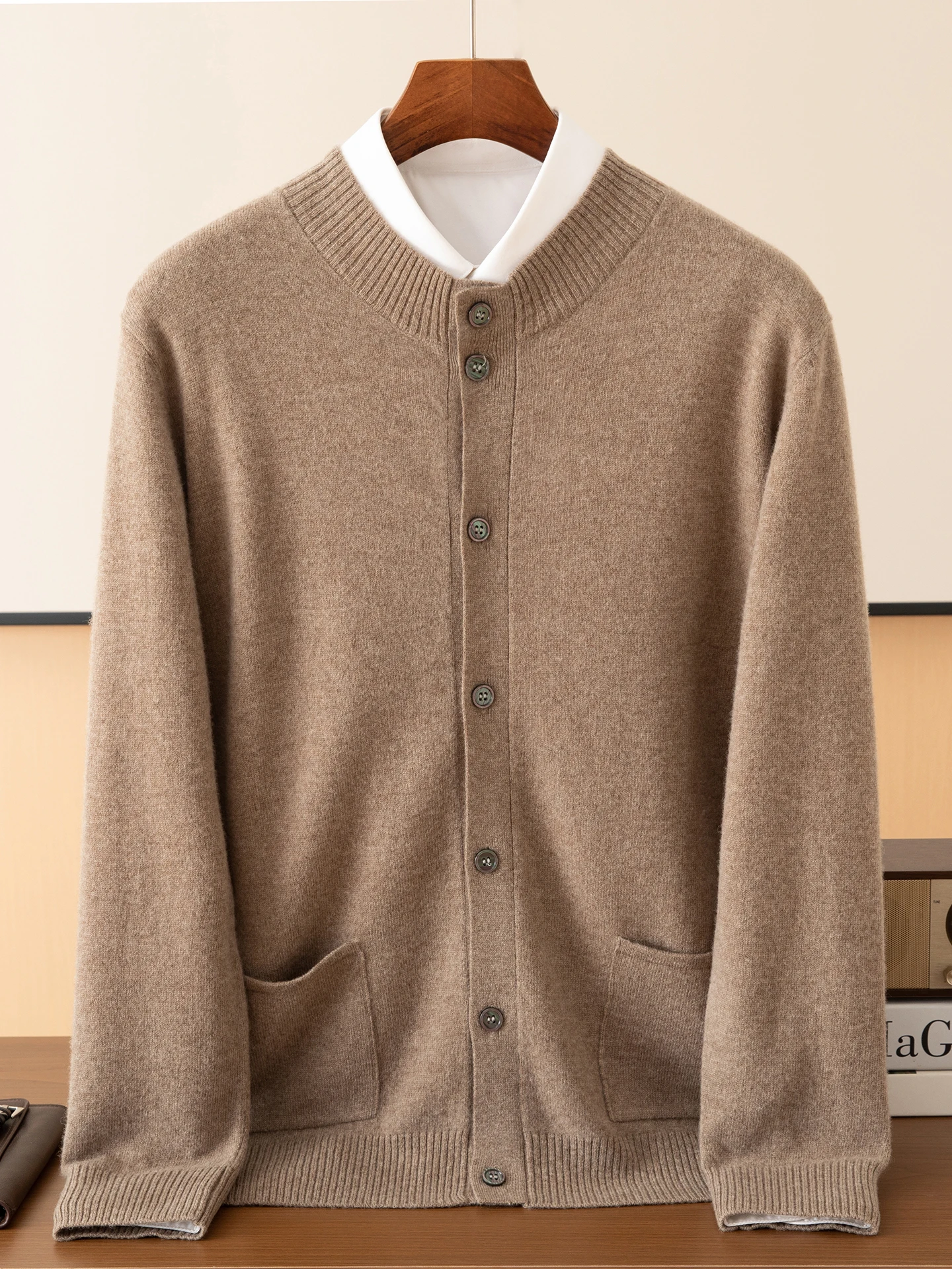 

New Smart Casual 100% Merino Wool Men Sweater Thick Autumn Winter Man Knitted O-Neck Cardigan Cashmere Long Sleeve Clothing Tops