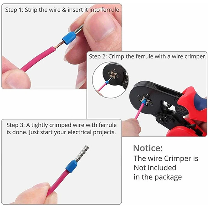 Wire Connect 400pcs Insulated Connector Terminal Crimp Terminator Cold Pressed Insulated Termina E0508 7508 1008 1510 2512 4012