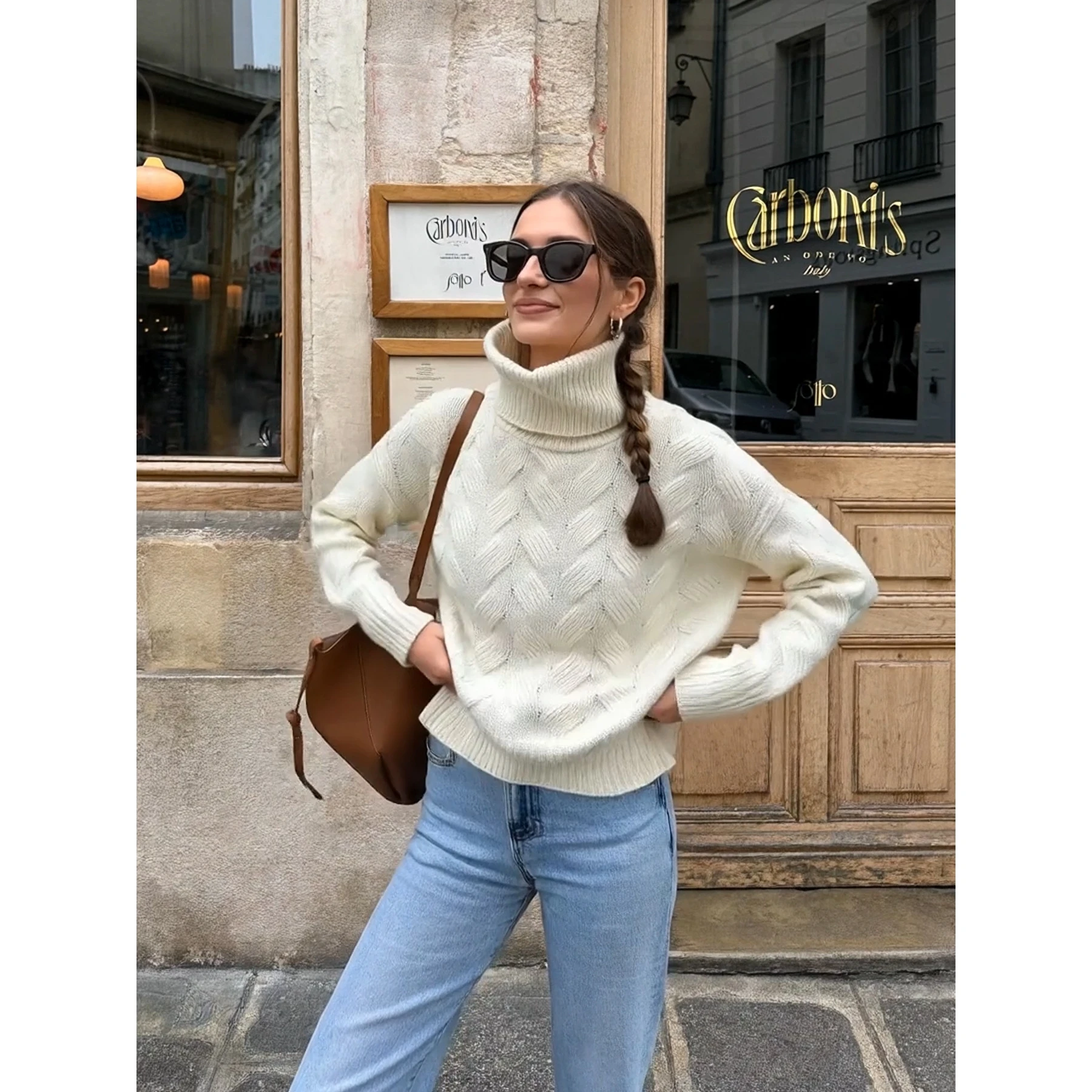 

Свободный женский вязаный свитер с высоким воротником, осень-зима, новый Sle Lazy Sle, базовый слой, длинный свек, удобный крой Crew Ne