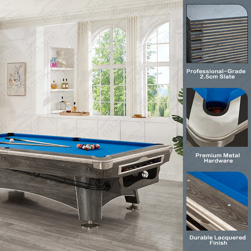Luxury Customizable Nine-Ball Billard Table Modern Design Multi-Purpose Functionality Slat Cushions Wood Legs Sports Enthusiasts