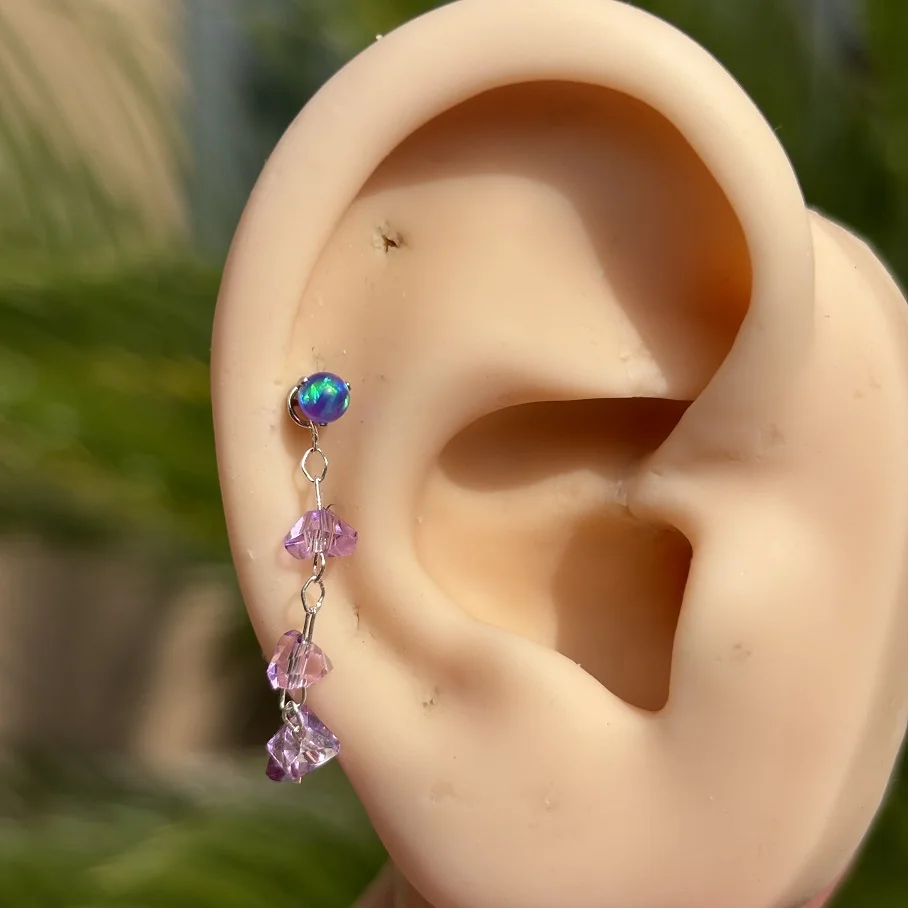 Newest 16G 20G Stainless Steel Opal Labret Daith Piercing Septum Clicker Heart Pearl Tragus Crystal Chain Dangle Earring