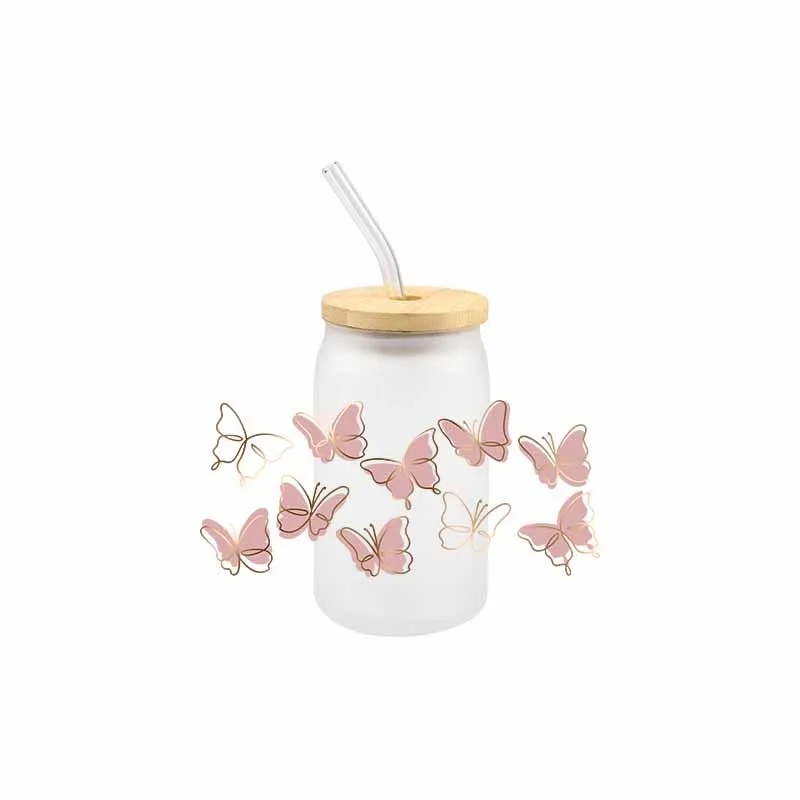 Flower Butterfly 3D UV DTF Sticker For 16 OZ Glass Cup Waterproof Durable DIY Fashion Hot Sale Transfer Sticker