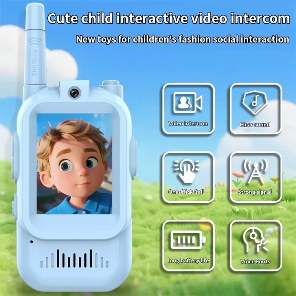 Pantalla HD Video intercomunicador para niños Diseño de dibujos animados de largo alcance Video Walkie Talkie 4 efectos de voz con cordones