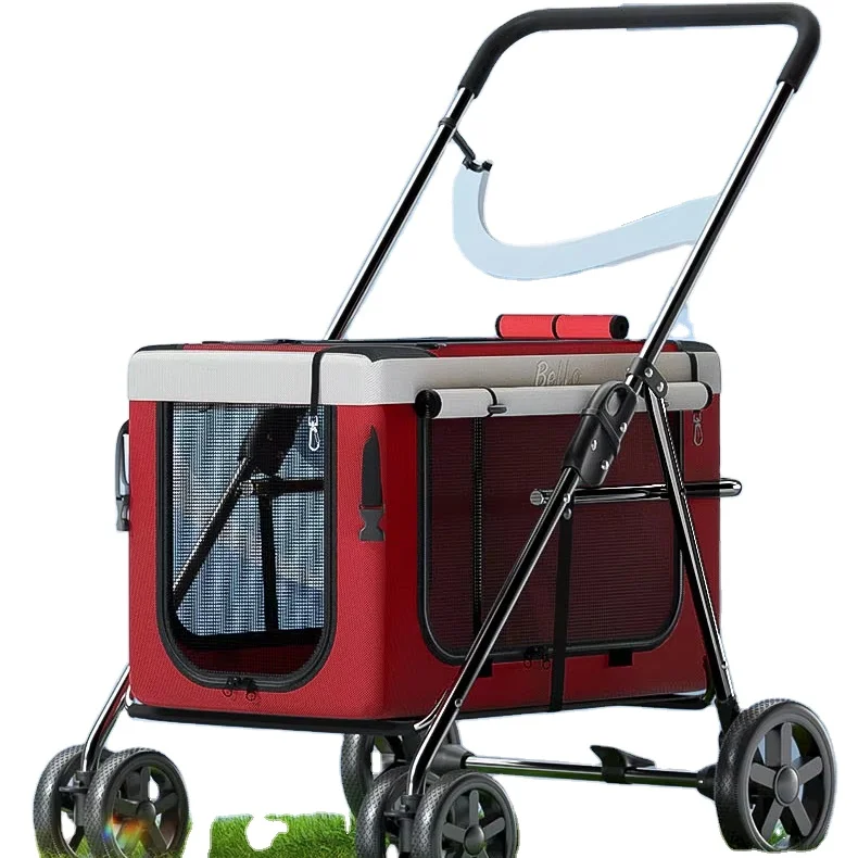 

4-Wheel Steel and Fabric Pet Stroller Travel-friendly Foldable Carriage for Small and Large Dogs and Cats for Car Animal Use